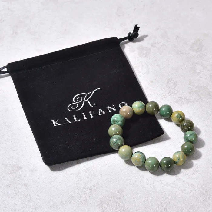 Bracelets KALIFANO Mongolian Turquoise 10mm Bead Gemstone Elastic Bracelet Bracelets KALIFANO Mongolian Turquoise 10mm Bead Gemstone Elastic Bracelet