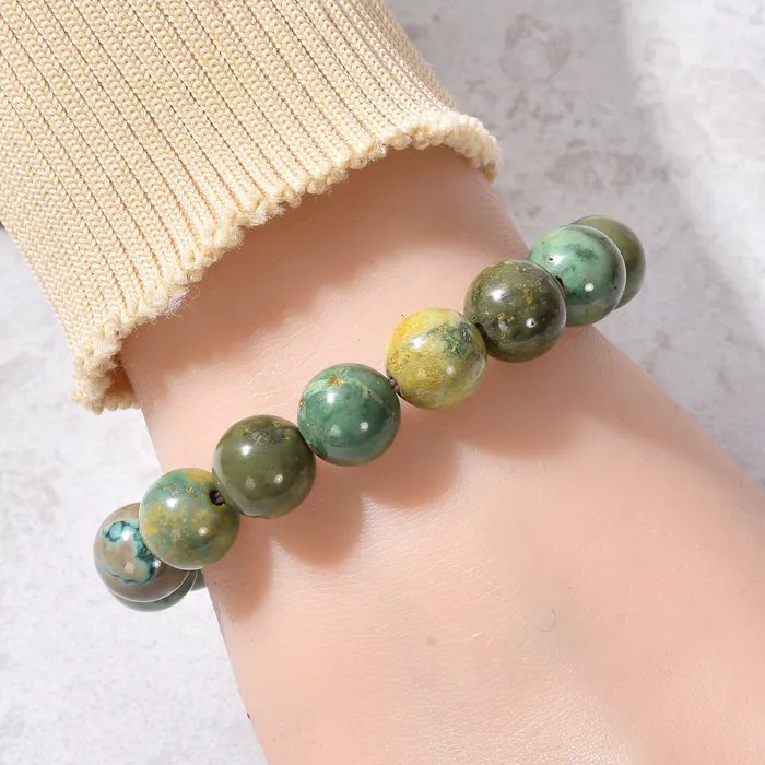 Bracelets KALIFANO Mongolian Turquoise 10mm Bead Gemstone Elastic Bracelet Bracelets KALIFANO Mongolian Turquoise 10mm Bead Gemstone Elastic Bracelet