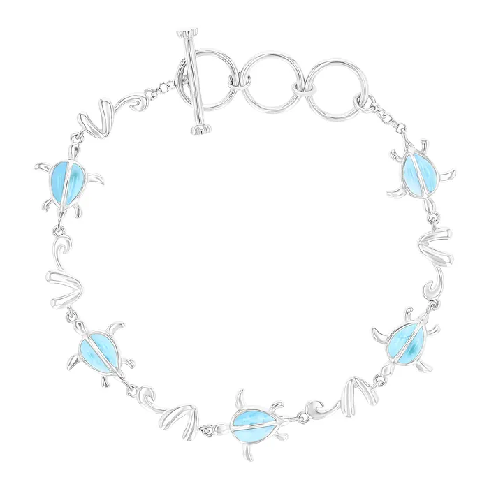 Bracelets Sterling Silver Rhodium Nautical Turtle Larimar 75 Bracelet with Toggle Silver Bracelets Sterling Silver Rhodium Nautical Turtle Larimar 75 Bracelet with Toggle Silver