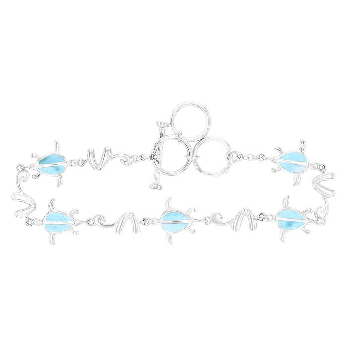 Bracelets Sterling Silver Rhodium Nautical Turtle Larimar 75 Bracelet with Toggle Silver Bracelets Sterling Silver Rhodium Nautical Turtle Larimar 75 Bracelet with Toggle Silver