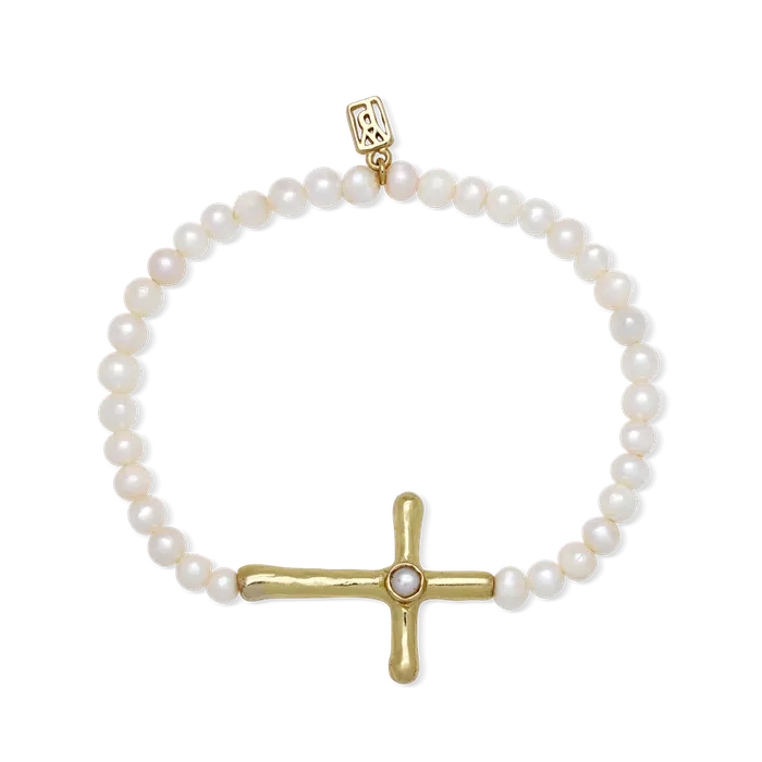 Bracelets Waxing Poetic Poetic Cross Pearl Stretch Bracelet