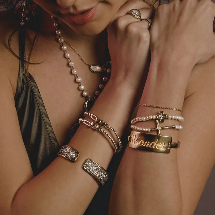 Bracelets Waxing Poetic Poetic Cross Pearl Stretch Bracelet