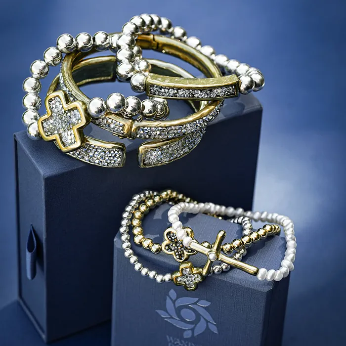 Bracelets Waxing Poetic Poetic Cross Pearl Stretch Bracelet