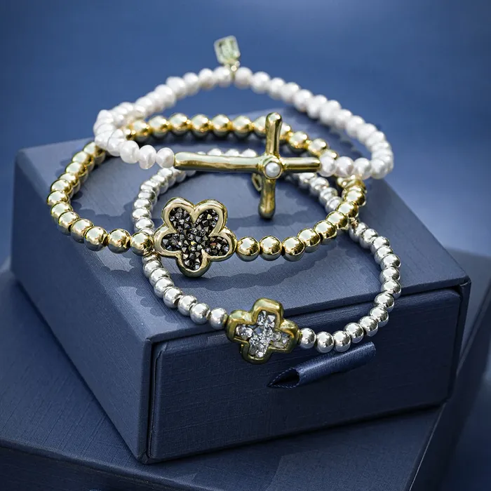 Bracelets Waxing Poetic Poetic Cross Pearl Stretch Bracelet