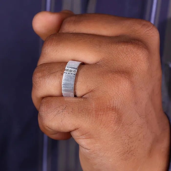 Brushed Finish Round Cut Lab Grown Diamond Mens Wedding Ring Diamondrensu Rings