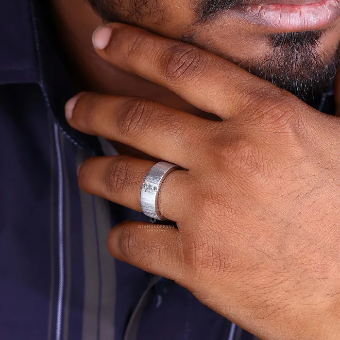 Brushed Finish Round Cut Lab Grown Diamond Mens Wedding Ring Diamondrensu Rings