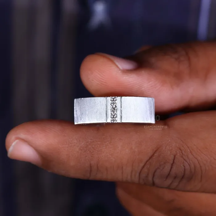 Brushed Finish Round Cut Lab Grown Diamond Mens Wedding Ring Diamondrensu Rings