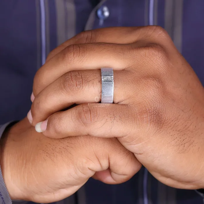 Brushed Finish Round Cut Lab Grown Diamond Mens Wedding Ring Diamondrensu Rings