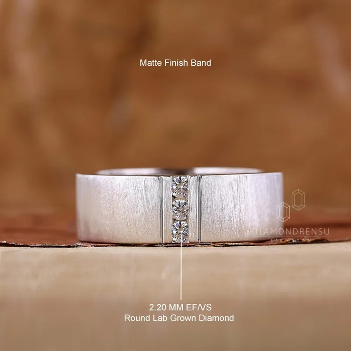 Brushed Finish Round Cut Lab Grown Diamond Mens Wedding Ring Diamondrensu Rings