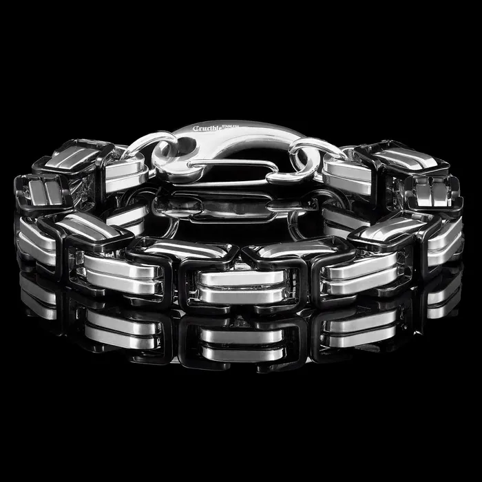 Crucible BlackWhite Byzantine Chain Bracelet 11mm Wide Invicta Jewelry Bracelets Crucible BlackWhite Byzantine Chain Bracelet 11mm Wide Invicta Jewelry Bracelets