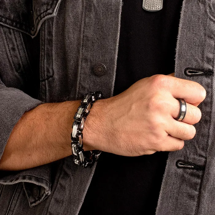 Crucible BlackWhite Byzantine Chain Bracelet 11mm Wide Invicta Jewelry Bracelets