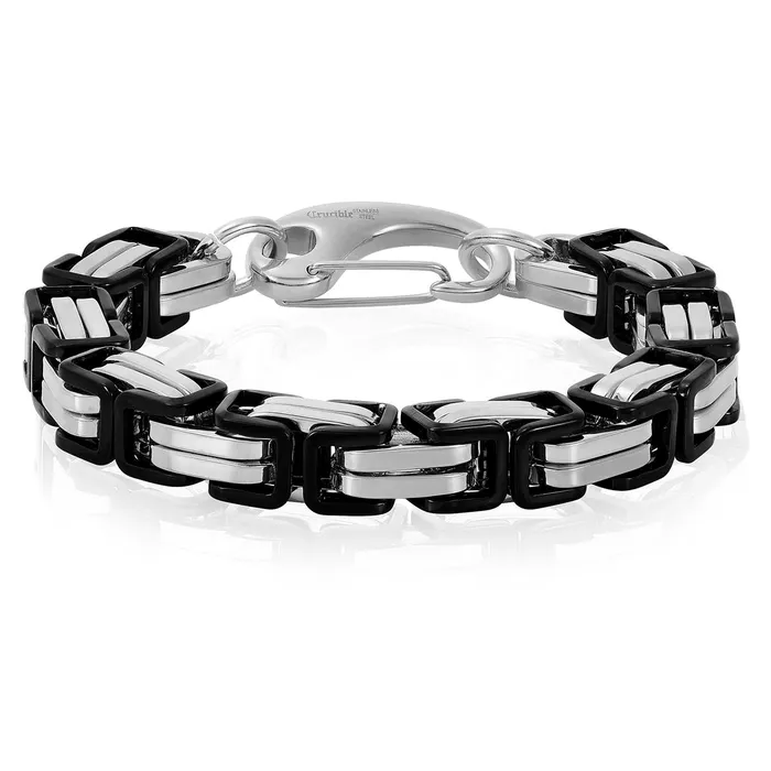 Crucible BlackWhite Byzantine Chain Bracelet 11mm Wide Invicta Jewelry Bracelets