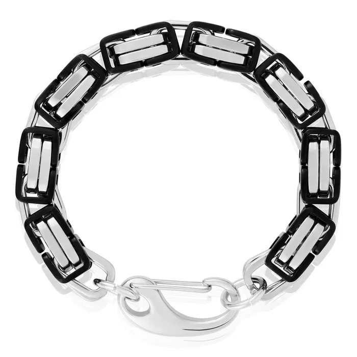 Crucible BlackWhite Byzantine Chain Bracelet 11mm Wide Invicta Jewelry Bracelets