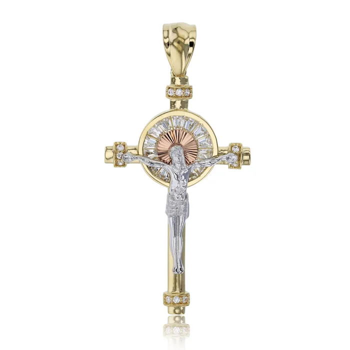 DecadenceJewelry 14K Gold Tricolor 52x28mm Cross Pendant Necklaces