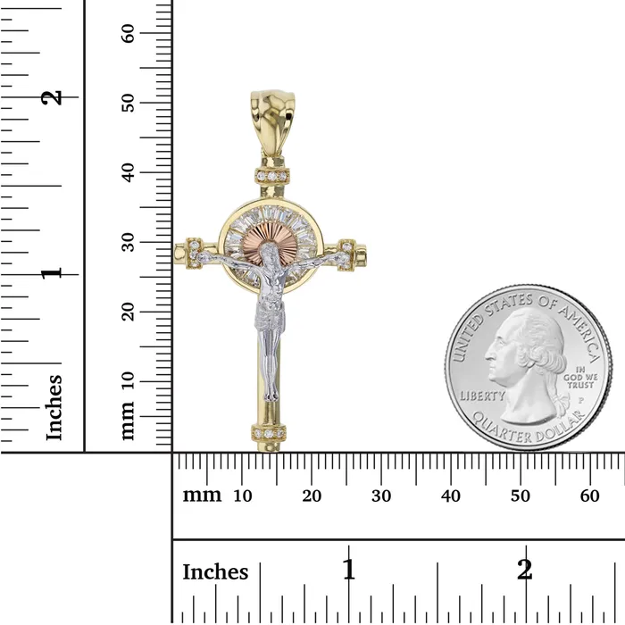 DecadenceJewelry 14K Gold Tricolor 52x28mm Cross Pendant Necklaces