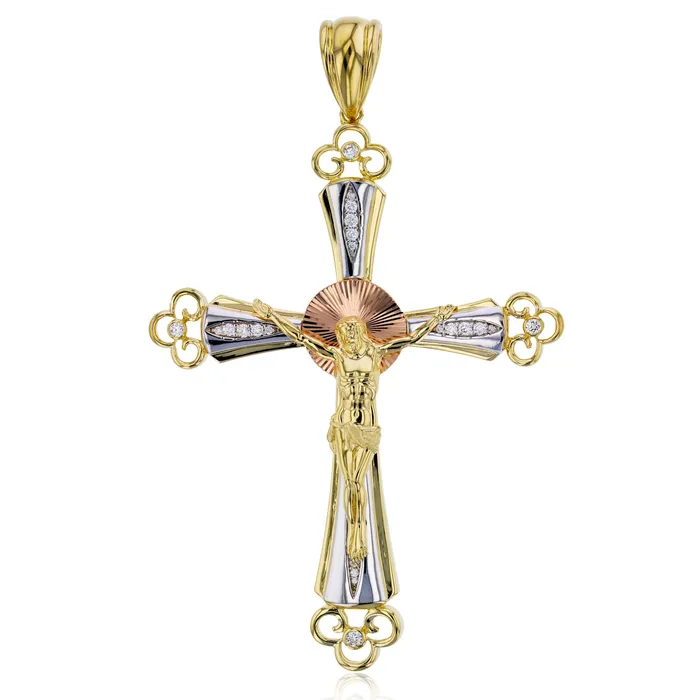 DecadenceJewelry 14K Tricolor Gold 118x75MM Jesus Cross Pendant Necklaces DecadenceJewelry 14K Tricolor Gold 118x75MM Jesus Cross Pendant Necklaces