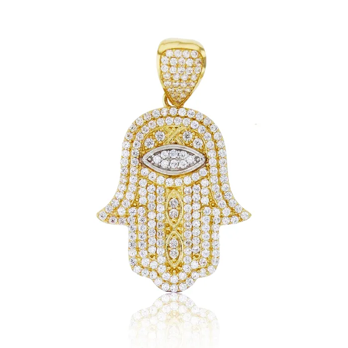 DecadenceJewelry 14K TwoTone Gold 38x22mm Micropave Hamsa Pendant Rings