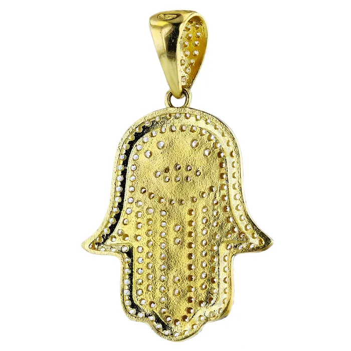 DecadenceJewelry 14K TwoTone Gold 38x22mm Micropave Hamsa Pendant Rings