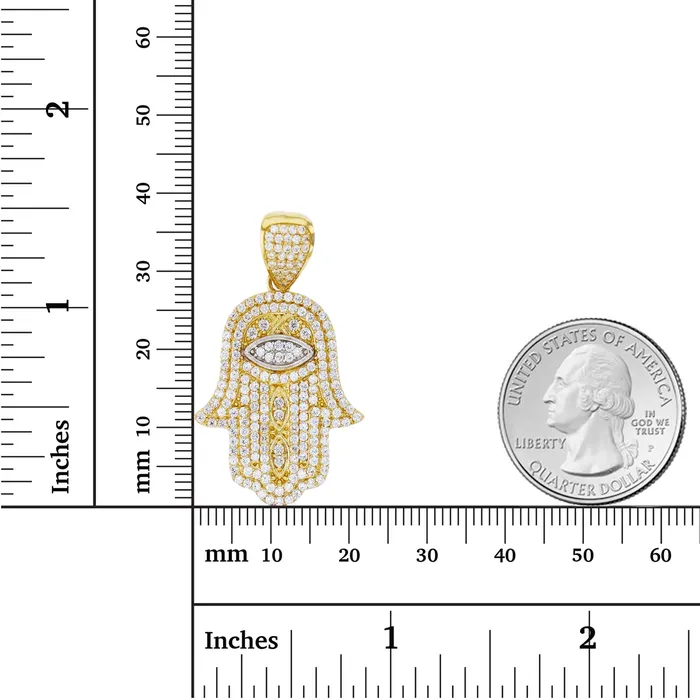 DecadenceJewelry 14K TwoTone Gold 38x22mm Micropave Hamsa Pendant Rings