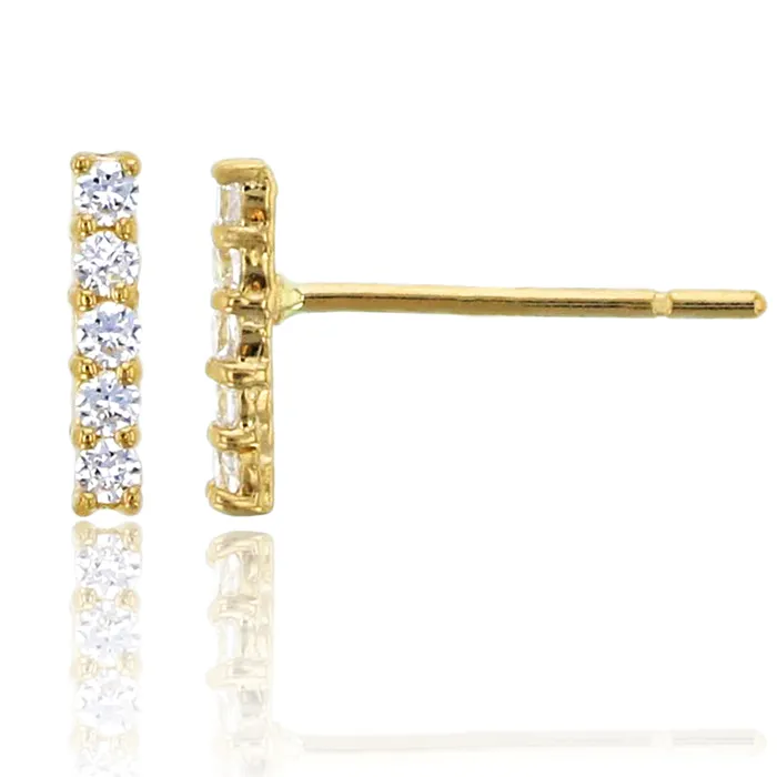 DecadenceJewelry 14K Yellow Gold Pave 5Stone Liner Stud Earring Earrings