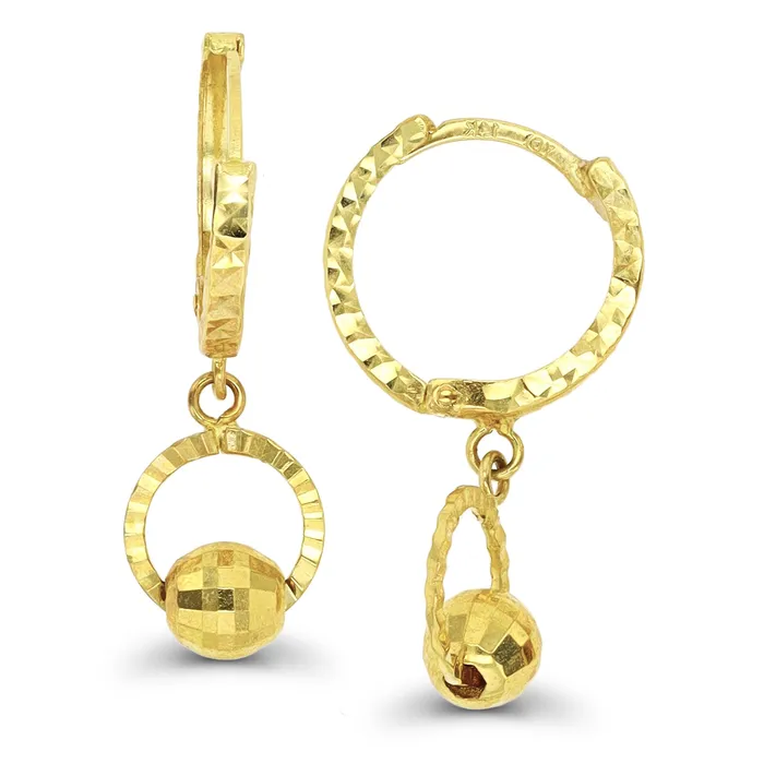 DecadenceJewelry Earrings 14K Yellow Gold Diamond Cut Circle Ball Dangling Huggie Earring DecadenceJewelry Earrings 14K Yellow Gold Diamond Cut Circle Ball Dangling Huggie Earring
