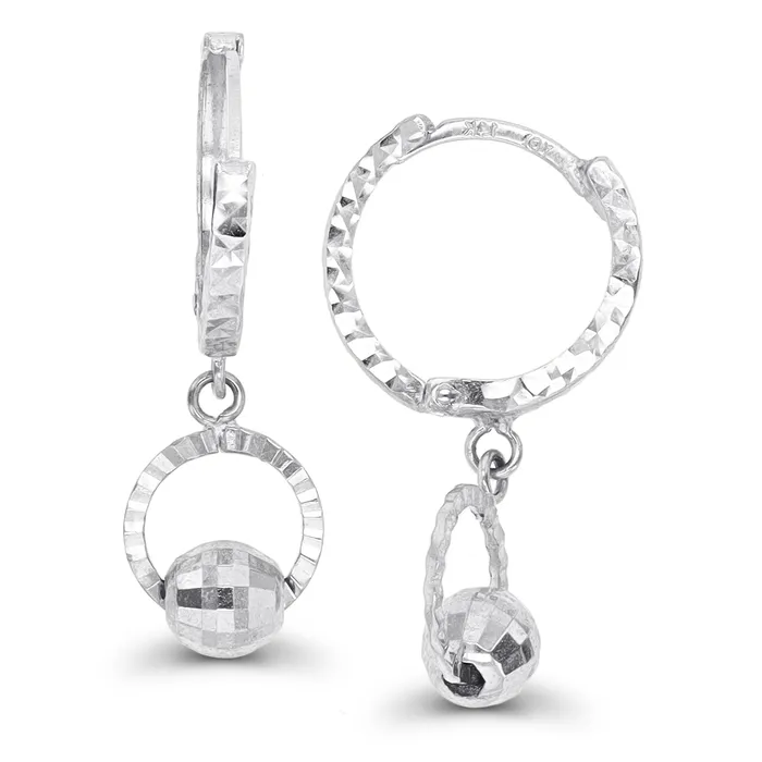 DecadenceJewelry Earrings 14K Yellow Gold Diamond Cut Circle Ball Dangling Huggie Earring DecadenceJewelry Earrings 14K Yellow Gold Diamond Cut Circle Ball Dangling Huggie Earring