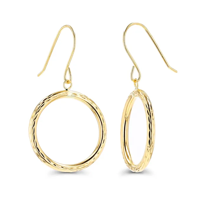 DecadenceJewelry Earrings 14K Yellow Gold Diamond Cut Open Circle FishHook Earring DecadenceJewelry Earrings 14K Yellow Gold Diamond Cut Open Circle FishHook Earring