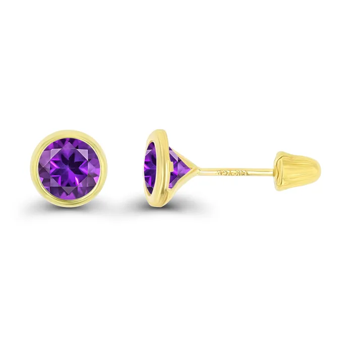 DecadenceJewelry Earrings Solid 14K Gold Hypoallergenic 6mm Round Solitaire Birthstone Bezel Screw Back Stud Earrings DecadenceJewelry Earrings Solid 14K Gold Hypoallergenic 6mm Round Solitaire Birthstone Bezel Screw Back Stud Earrings