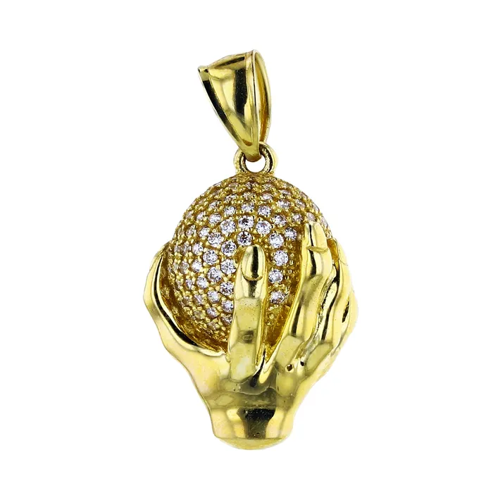 DecadenceJewelry Necklaces 14K Yellow Gold 29x15mm Micropave World On My Hands Pendant DecadenceJewelry Necklaces 14K Yellow Gold 29x15mm Micropave World On My Hands Pendant
