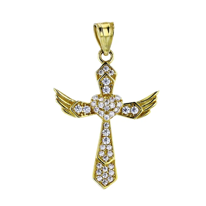 DecadenceJewelry Necklaces 14K Yellow Gold 33x20mm Micropave Flying Cross Pendant DecadenceJewelry Necklaces 14K Yellow Gold 33x20mm Micropave Flying Cross Pendant