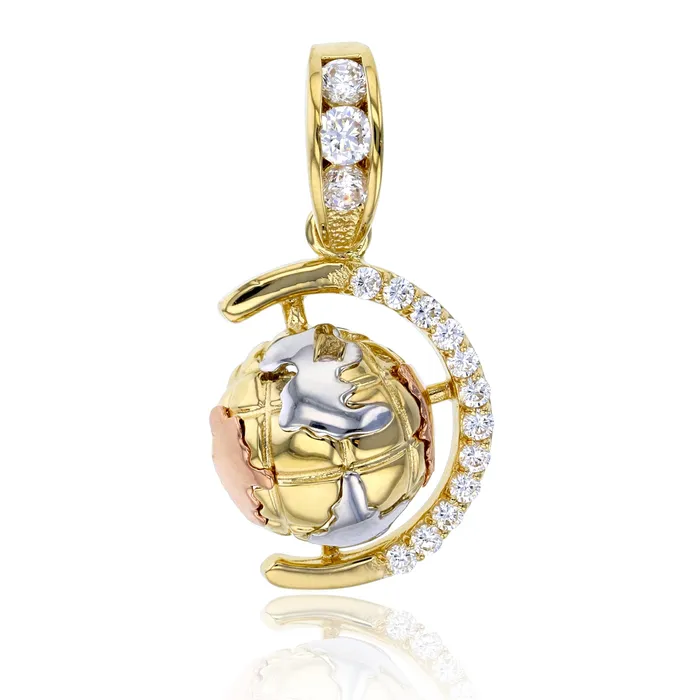 DecadenceJewelry PreStyled Sets 14K Gold Tricolor 35x20mm Globe Pendant