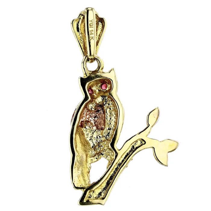 DecadenceJewelry PreStyled Sets 14K Tricolor Gold 28x18MM Ruby Owl Pendant