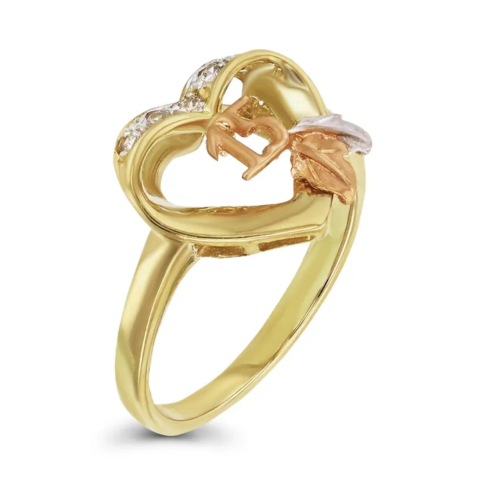 DecadenceJewelry Rings 14K Tricolor Gold Polished Satin 15 Quinceanera Clear Cubic Zirconia Heart Ring DecadenceJewelry Rings 14K Tricolor Gold Polished Satin 15 Quinceanera Clear Cubic Zirconia Heart Ring