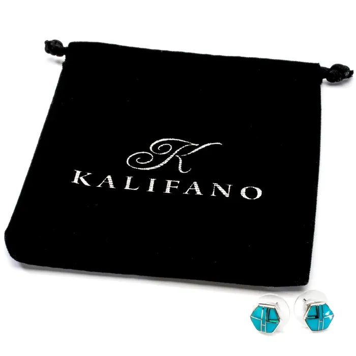 Denim Lapis Hexagon Earrings Handmade with Sterling Silver and Opal Accent Kalifano Earrings