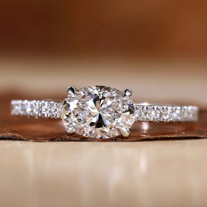 Diamondrensu 087 CT Oval Cut Lab Grown Diamond East to West Set Engagement Ring Rings Diamondrensu 087 CT Oval Cut Lab Grown Diamond East to West Set Engagement Ring Rings