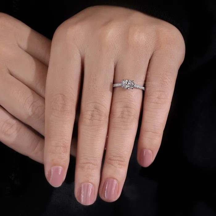 Diamondrensu 087 CT Oval Cut Lab Grown Diamond East to West Set Engagement Ring Rings