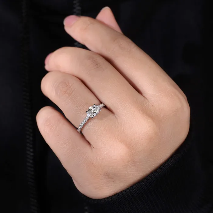 Diamondrensu 087 CT Oval Cut Lab Grown Diamond East to West Set Engagement Ring Rings