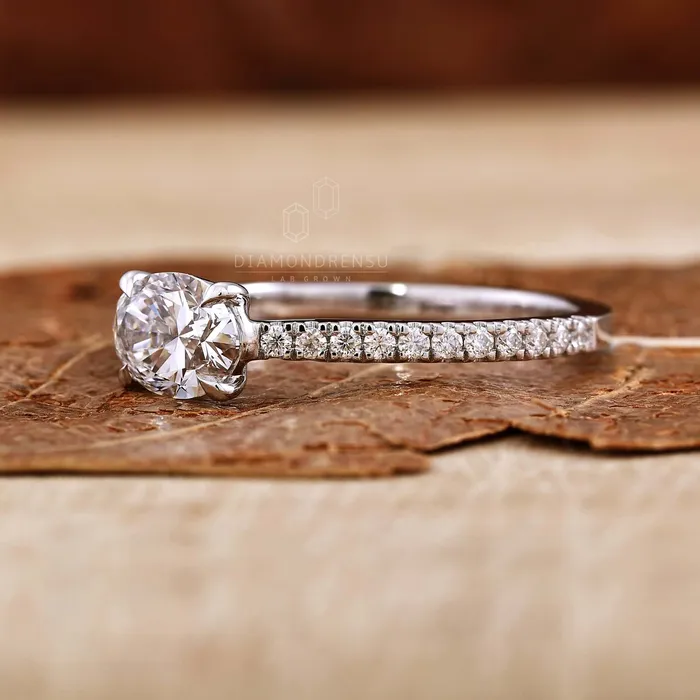 Diamondrensu 087 CT Oval Cut Lab Grown Diamond East to West Set Engagement Ring Rings