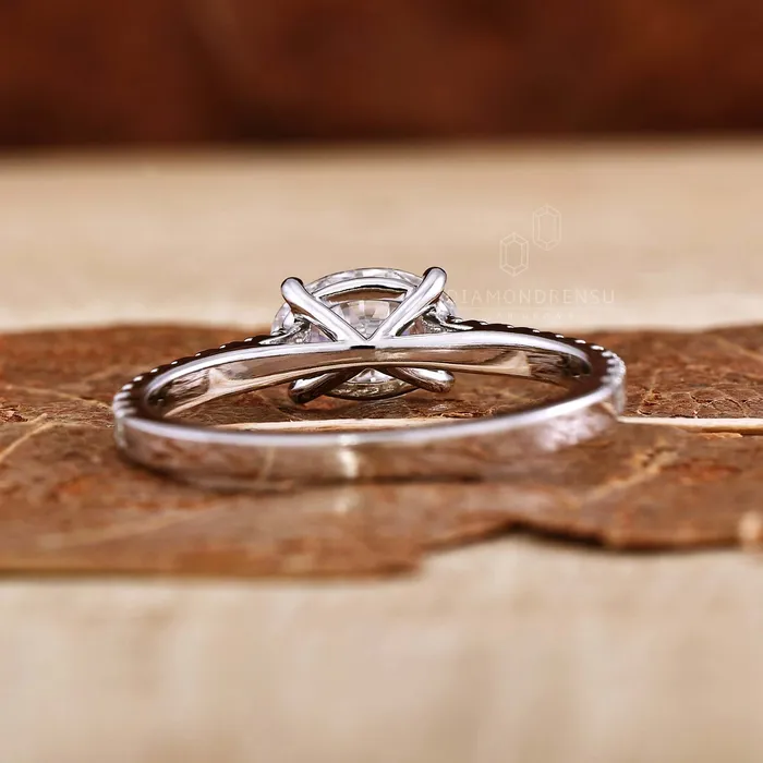 Diamondrensu 087 CT Oval Cut Lab Grown Diamond East to West Set Engagement Ring Rings