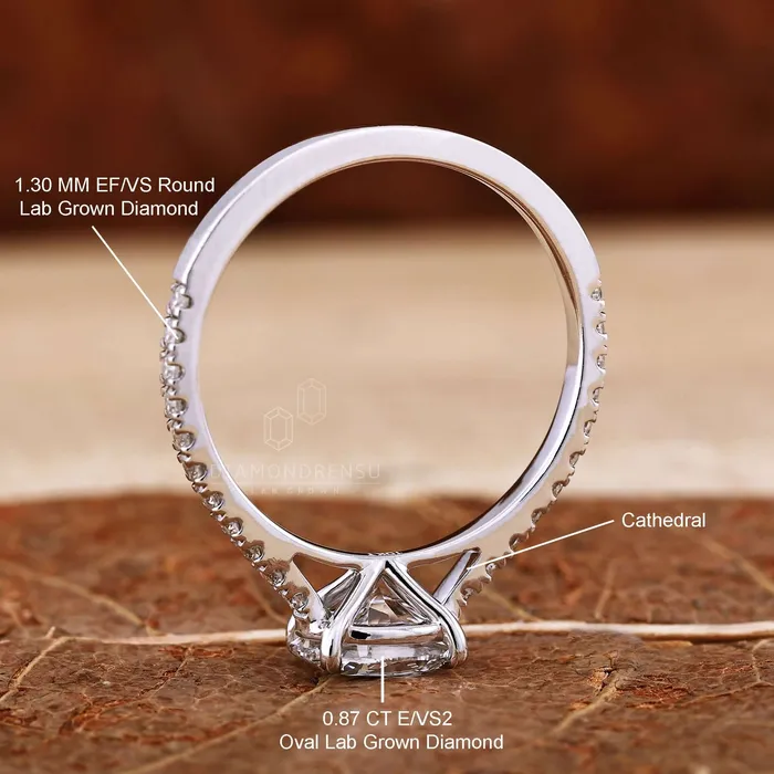 Diamondrensu 087 CT Oval Cut Lab Grown Diamond East to West Set Engagement Ring Rings