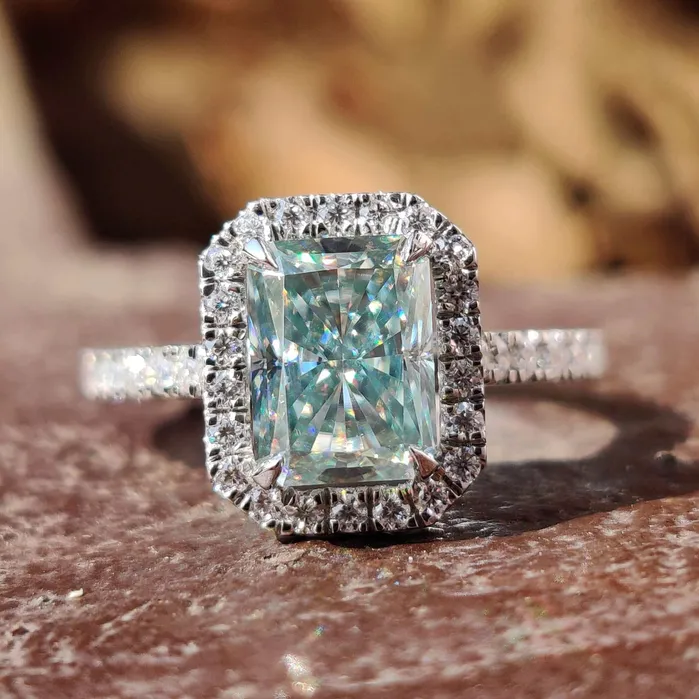 Diamondrensu 211 TCW Radiant Cut Classic Halo Pave Set Moissanite Wedding Ring Set Rings Diamondrensu 211 TCW Radiant Cut Classic Halo Pave Set Moissanite Wedding Ring Set Rings