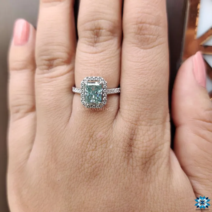 Diamondrensu 211 TCW Radiant Cut Classic Halo Pave Set Moissanite Wedding Ring Set Rings Diamondrensu 211 TCW Radiant Cut Classic Halo Pave Set Moissanite Wedding Ring Set Rings