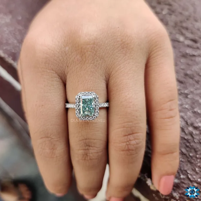 Diamondrensu 211 TCW Radiant Cut Classic Halo Pave Set Moissanite Wedding Ring Set Rings Diamondrensu 211 TCW Radiant Cut Classic Halo Pave Set Moissanite Wedding Ring Set Rings