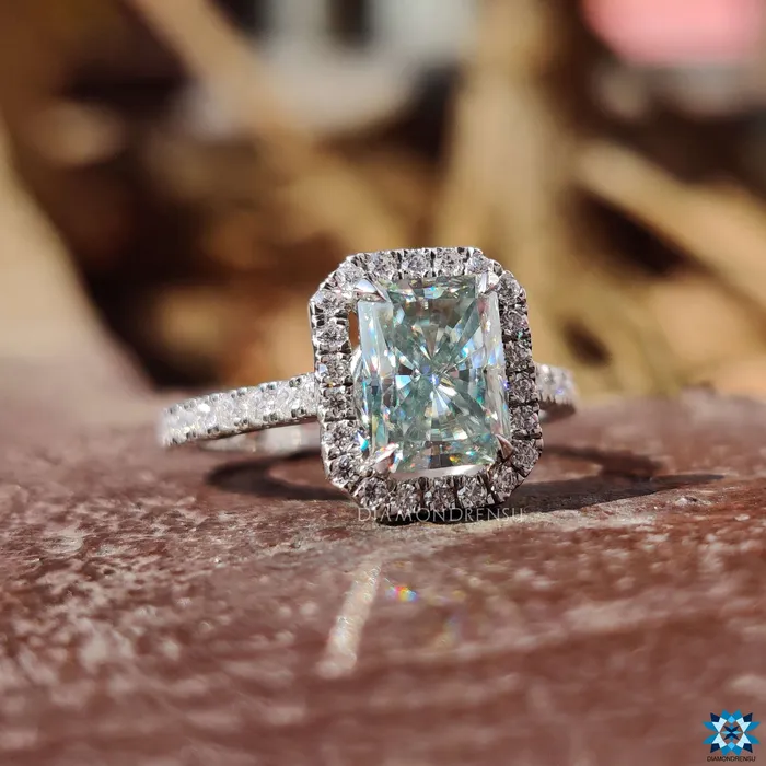Diamondrensu 211 TCW Radiant Cut Classic Halo Pave Set Moissanite Wedding Ring Set Rings Diamondrensu 211 TCW Radiant Cut Classic Halo Pave Set Moissanite Wedding Ring Set Rings