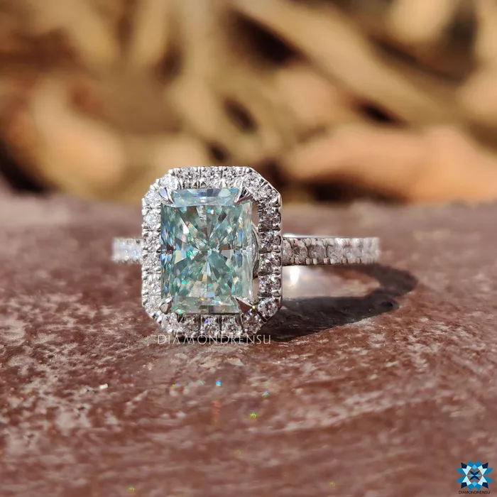 Diamondrensu 211 TCW Radiant Cut Classic Halo Pave Set Moissanite Wedding Ring Set Rings Diamondrensu 211 TCW Radiant Cut Classic Halo Pave Set Moissanite Wedding Ring Set Rings