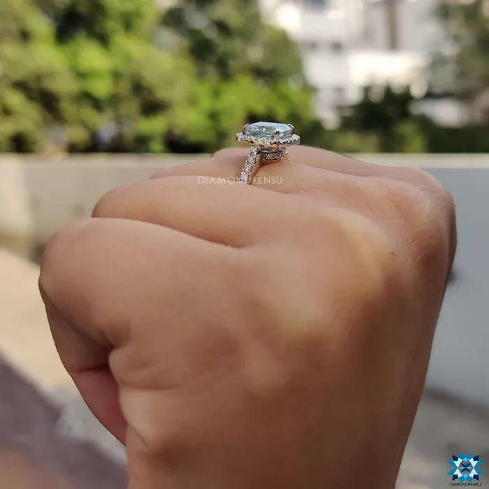 Diamondrensu 211 TCW Radiant Cut Classic Halo Pave Set Moissanite Wedding Ring Set Rings Diamondrensu 211 TCW Radiant Cut Classic Halo Pave Set Moissanite Wedding Ring Set Rings