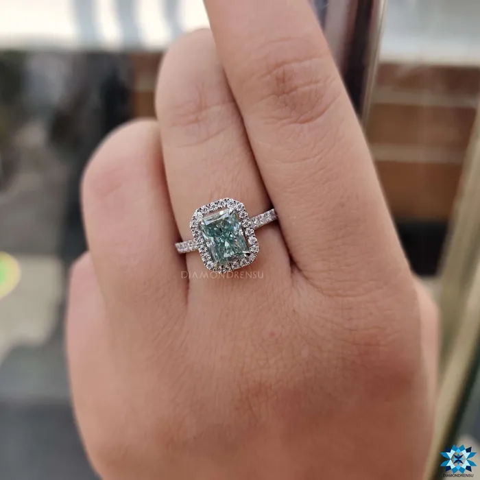 Diamondrensu 211 TCW Radiant Cut Classic Halo Pave Set Moissanite Wedding Ring Set Rings Diamondrensu 211 TCW Radiant Cut Classic Halo Pave Set Moissanite Wedding Ring Set Rings