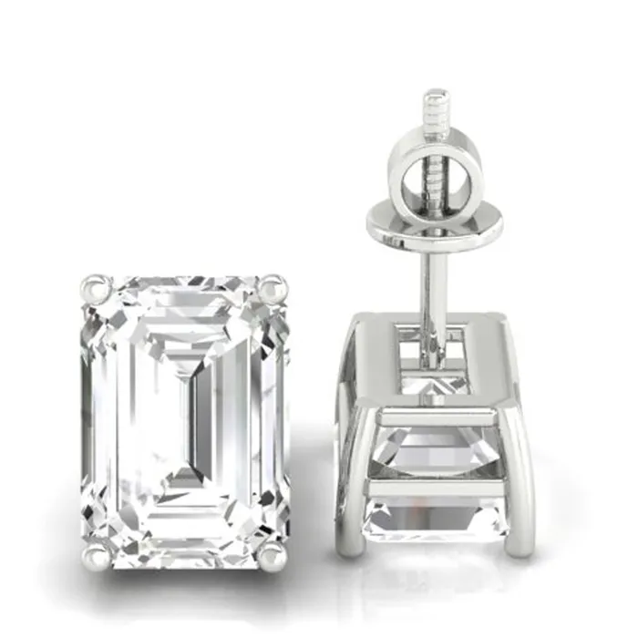 Diamondrensu Earrings Dazzling 150 TW Emerald Step Cut Colorless Moissanite Earrings Screw Back Diamondrensu Earrings Dazzling 150 TW Emerald Step Cut Colorless Moissanite Earrings Screw Back