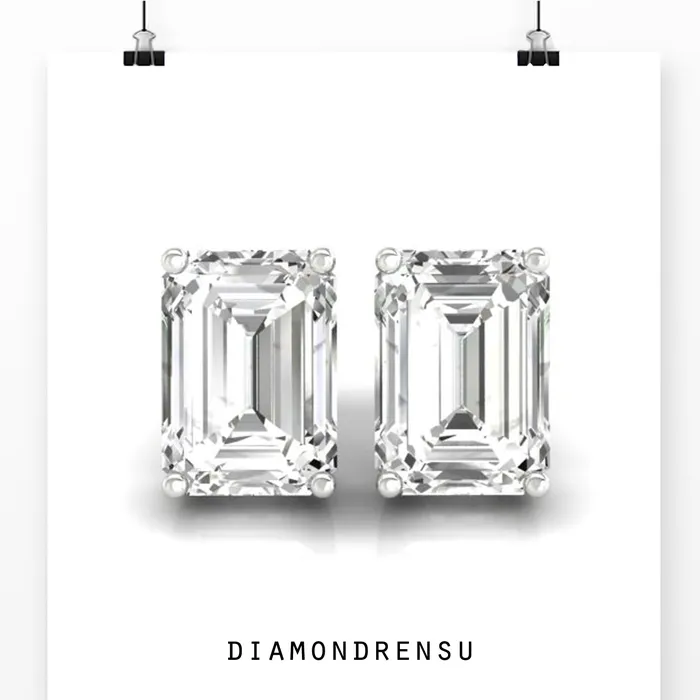Diamondrensu Earrings Dazzling 150 TW Emerald Step Cut Colorless Moissanite Earrings Screw Back Diamondrensu Earrings Dazzling 150 TW Emerald Step Cut Colorless Moissanite Earrings Screw Back