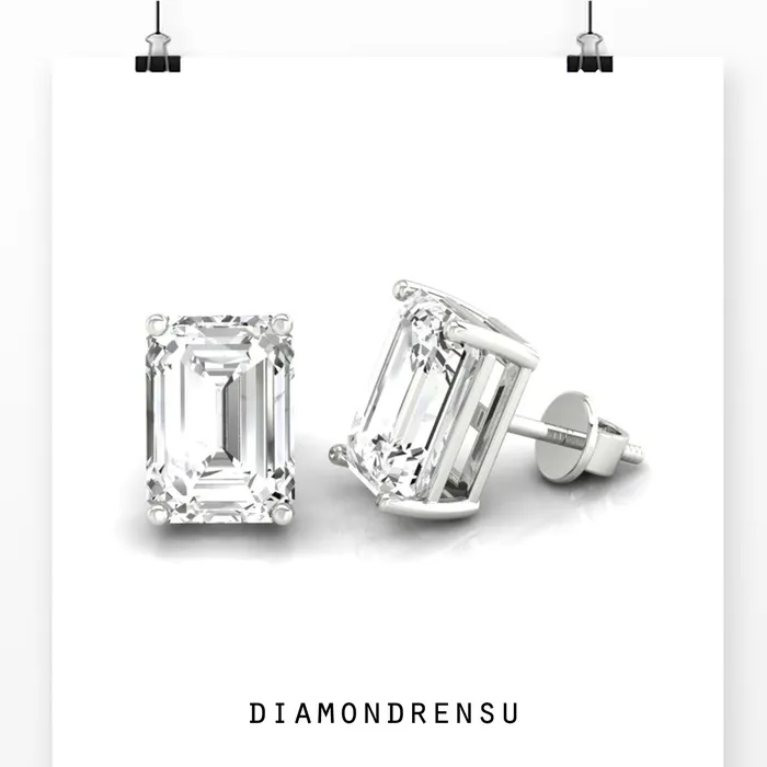 Diamondrensu Earrings Dazzling 150 TW Emerald Step Cut Colorless Moissanite Earrings Screw Back Diamondrensu Earrings Dazzling 150 TW Emerald Step Cut Colorless Moissanite Earrings Screw Back